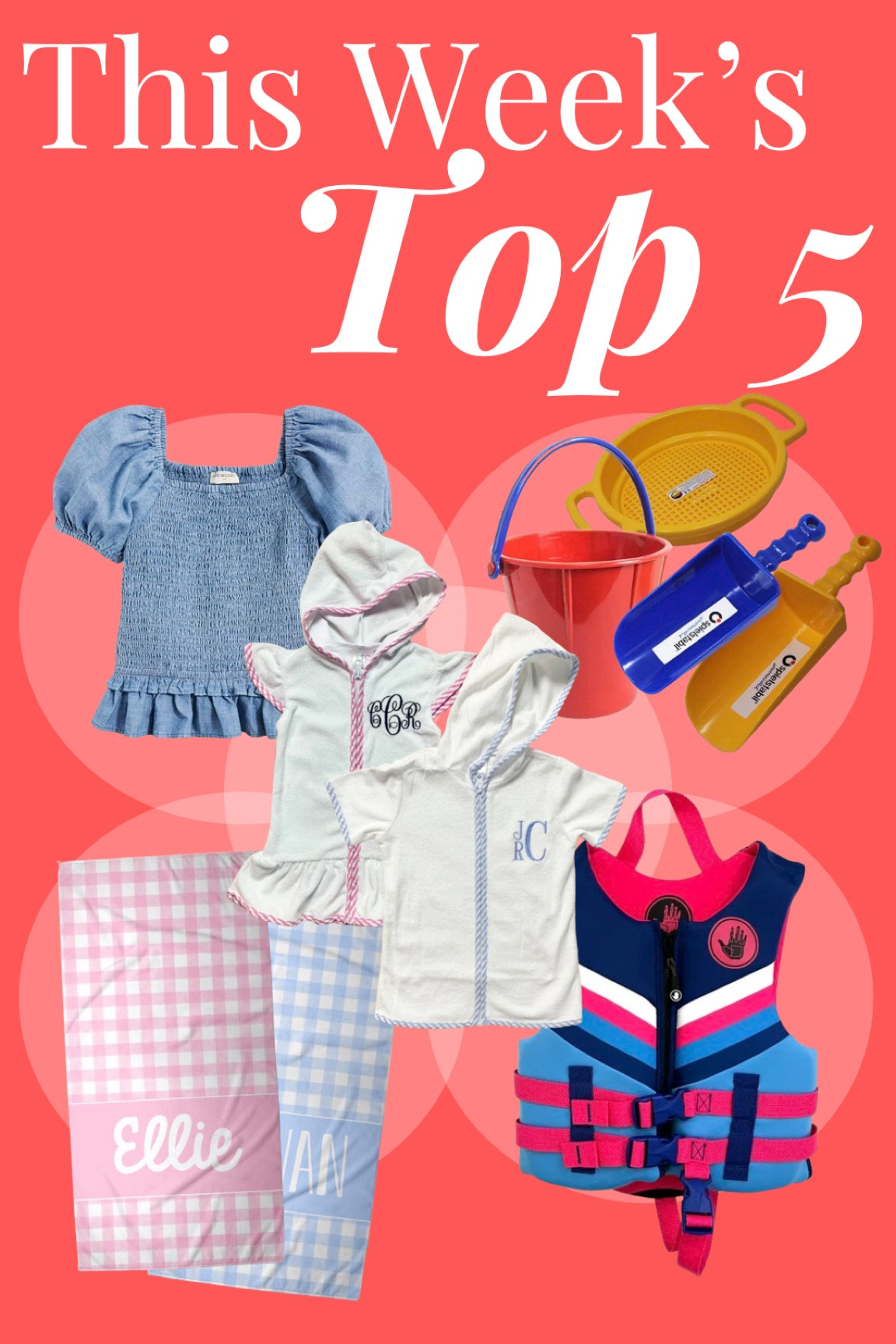 Top 5! Cute Chambray smocked shirt for girls, my favorite sand toys (durable and made to last!), swim cover ups with embroidery, swim towels with personalization, and the best (comfortable!) life jackets for kids!  

#LTKkids #LTKfamily #LTKfindsunder50