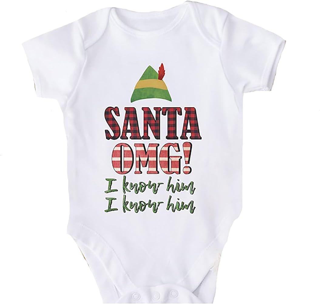 Santa I Know Him Christmas Baby Onesie, Funny Christmas Baby Bodysuit, Newborn Baby Girl Boy Chri... | Amazon (US)