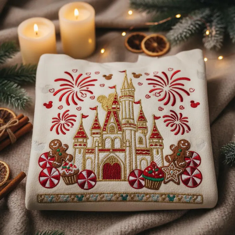 Embroidered Magic Castle Christmas Sweatshirt, Magical Park Xmas Shirt, Holiday Gingerbread Sweat... | Etsy (US)