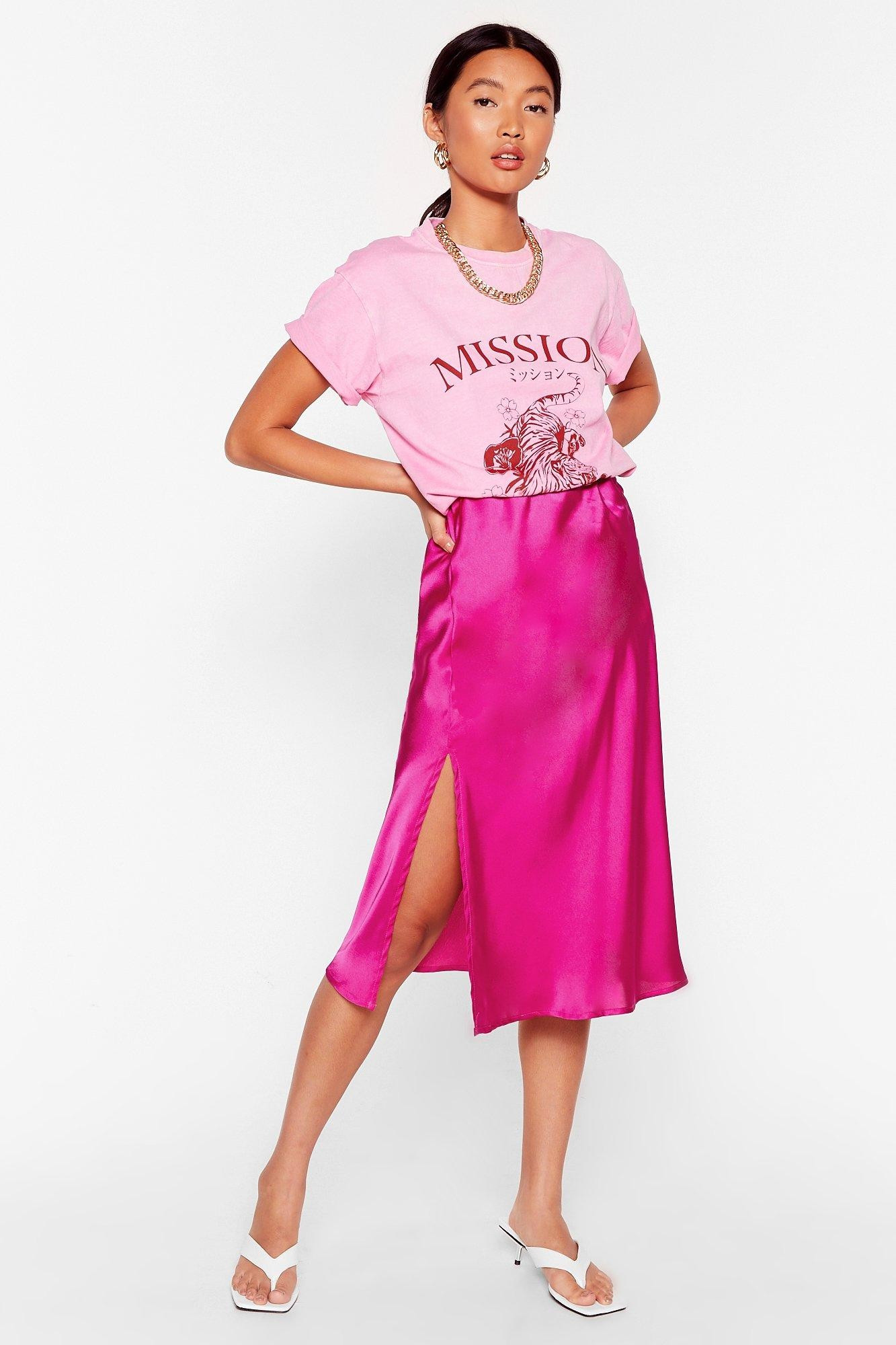 Satin Slit Midi Skirt | Nasty Gal (US)