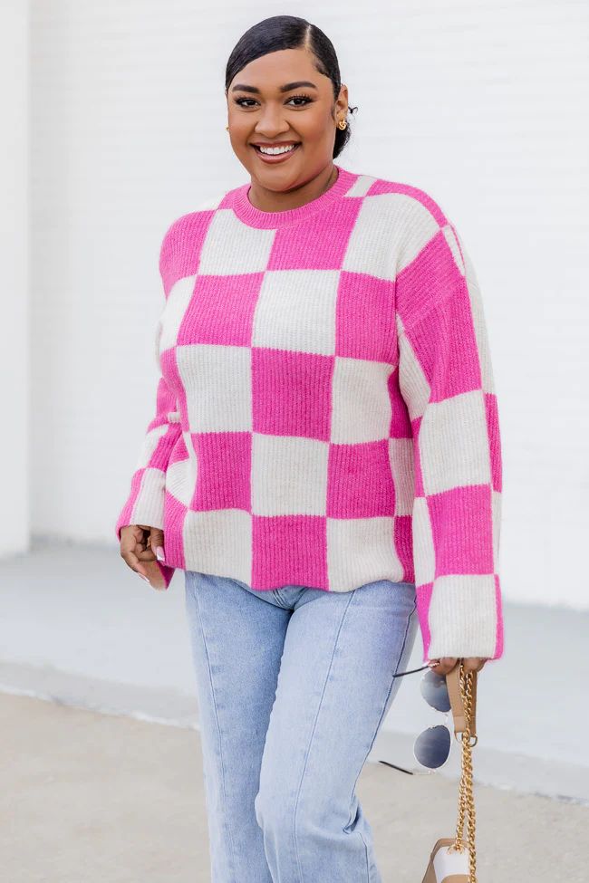 Best Behavior Pink Checkered Sweater | Pink Lily