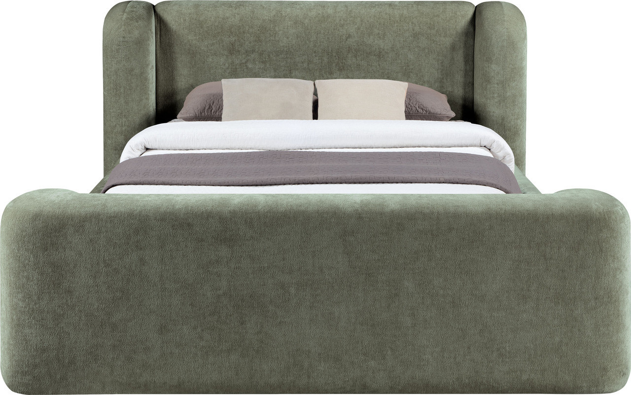 Modena Chenille Fabric Upholstered Queen Bed In Green | 1stopbedrooms