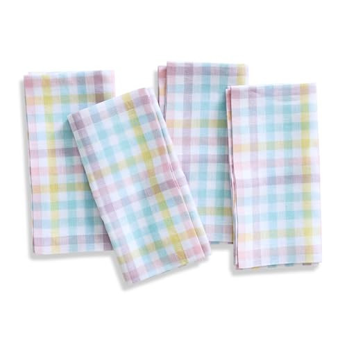 Solino Home Linen Napkins Set of 4-100% Pure Linen Multicolor Pastel Gingham Check Dinner Napkins Cloth 20 x 20 Inch for Spring, Easter | Amazon (US)