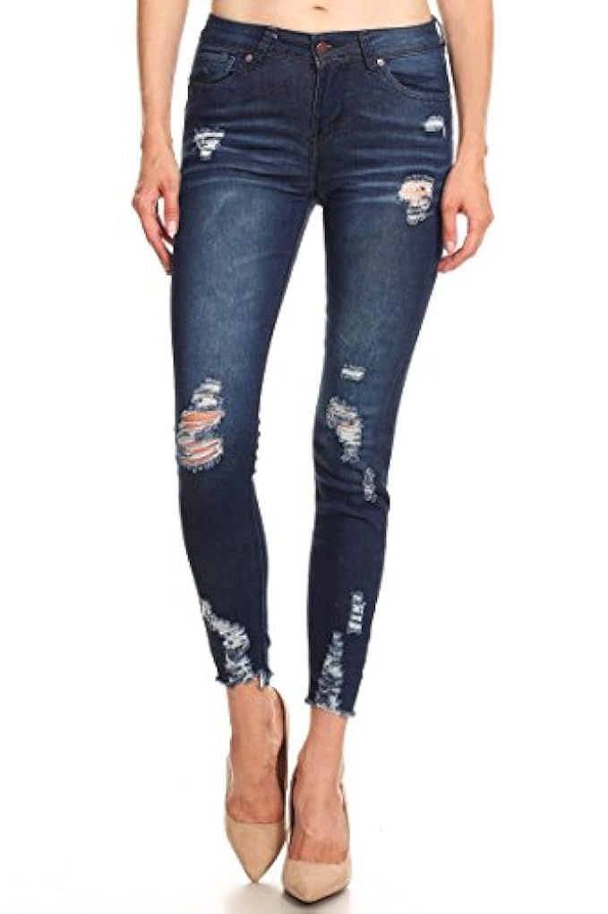 Vialumi Women's Distressed Destroyed Ripped Slashed Slit Knee Skinny Jeans | Amazon (US)