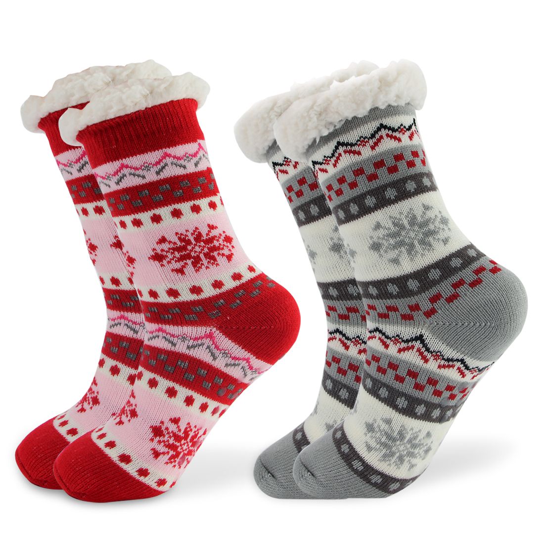 2 Pairs Thick Winter Slipper Socks Snowflake Fleece Lining Knit Christmas Knee Highs Stockings Ch... | Walmart (US)