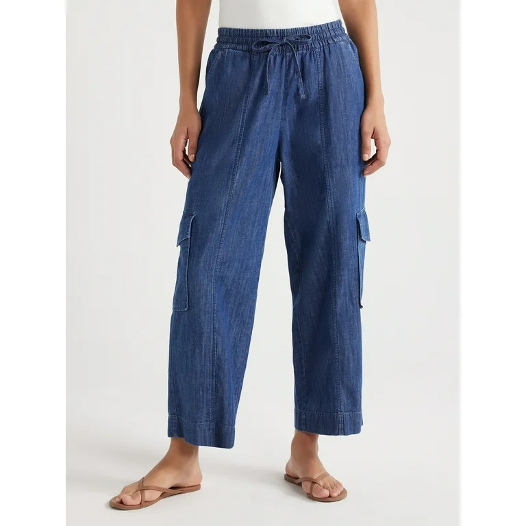 Free Assembly Women’s Mid-Rise Pull-On Denim Cargo Pants, 27.5” Inseam, Sizes XS-XXL | Walmart (US)