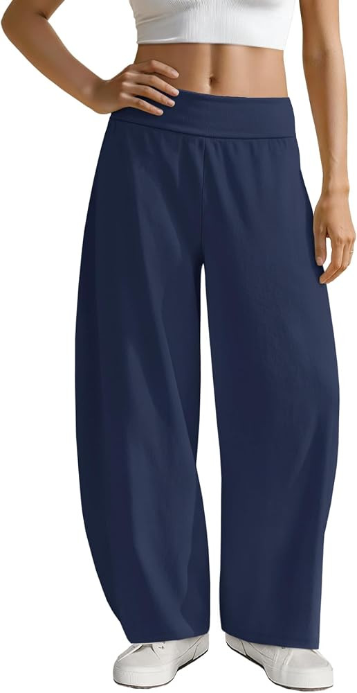 Yanekop Womens Wide Leg Baggy Barrel Pants Elastic High Waisted Lounge Pants Summer Casual Loose ... | Amazon (US)