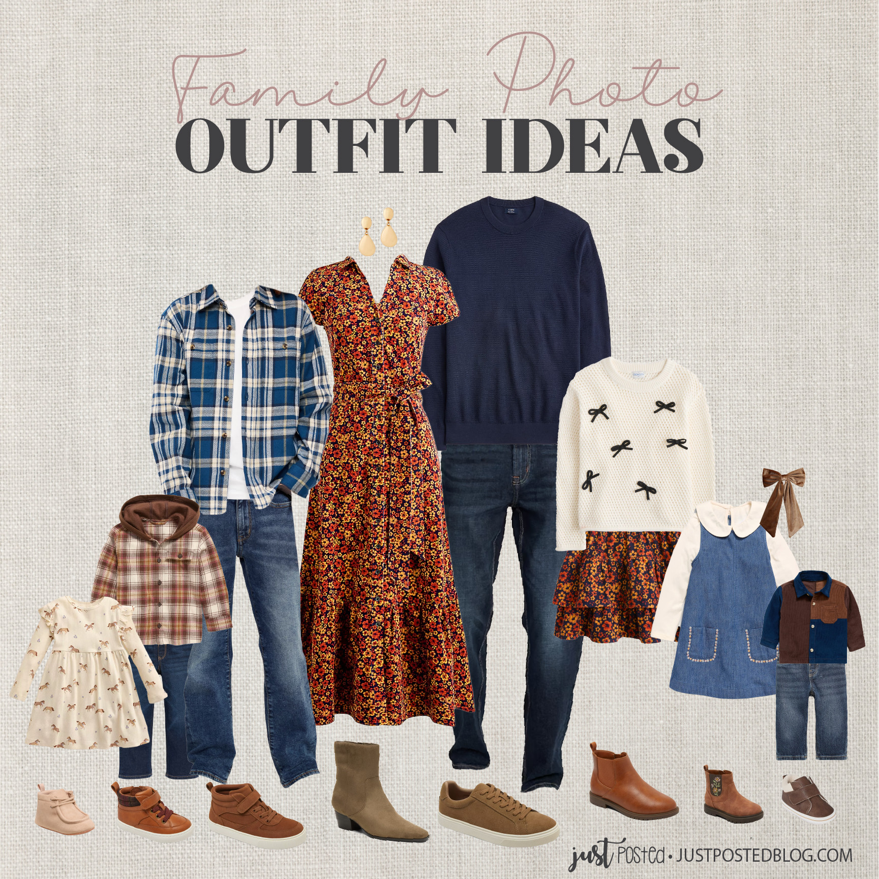 Love the colors for fall in this family photo look! Lots of navy, plaids and orange!  

 