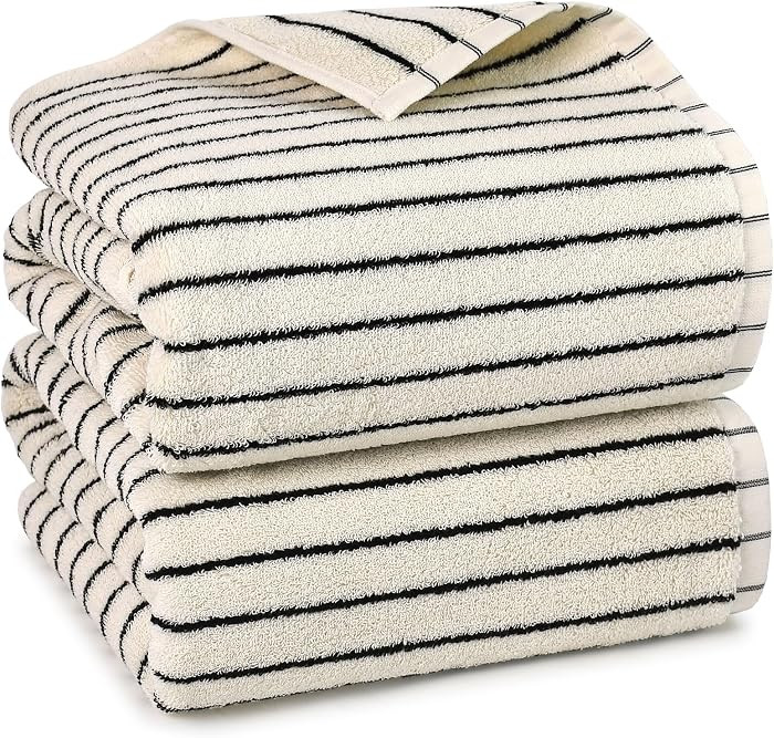 Black and Ivory Striped Bath Towels Set of 2, Lighter & Quick Dry Towels | Amazon (US)