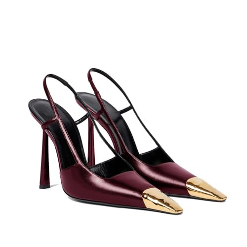 Amazon.com | THESHY Womens Slingback High Heels Metal Pointed Toe Leather High Stiletto Heel Pump... | Amazon (US)