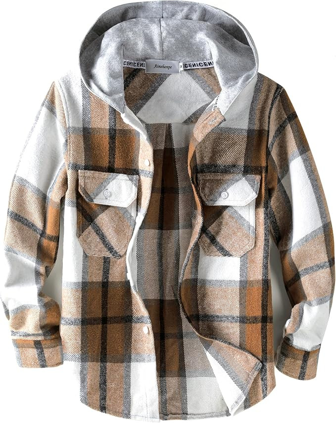 Boys Girls Casual Flannel Plaid Hoodies Fall Fashion Button Down Shirts Long Sleeve Cute Lightwei... | Amazon (US)
