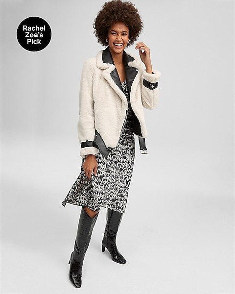 Faux Fur & Leather Trim Moto Jacket | Express