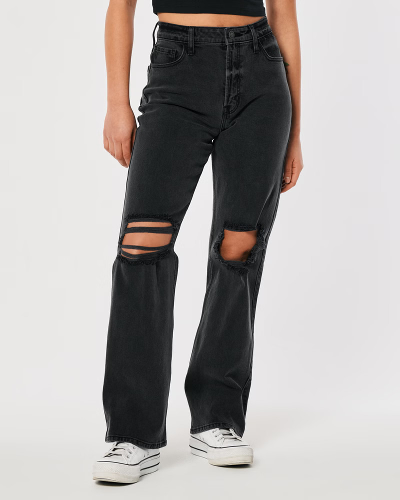 Ultra High-Rise Ripped Washed Black Dad Jeans | Hollister (US)
