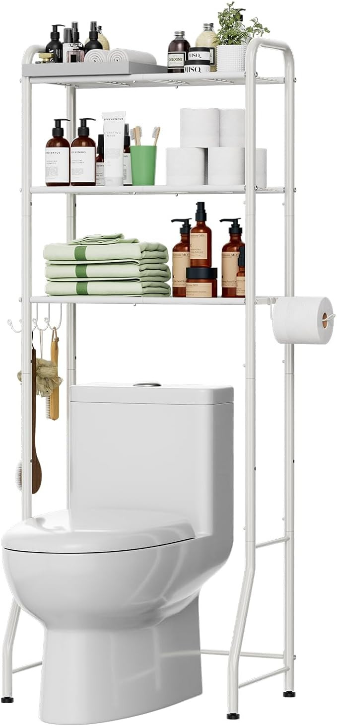 Simple Trending Over The Toilet Storage Rack, Metal 3 Tier Bathroom Organizer Shelf with Paper Ho... | Amazon (US)