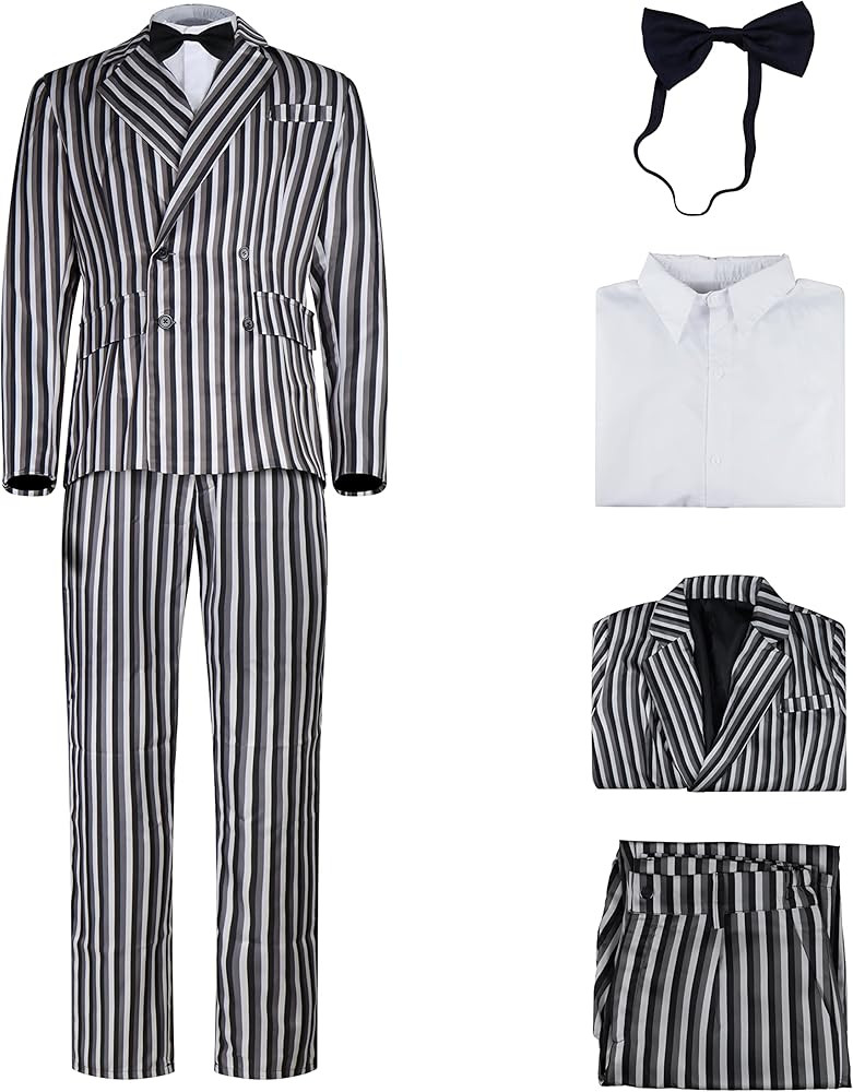 LILLIWEEN 1920s Costume Mens Gangster Stripe Blazer Pants Shirt Necktie Halloween Family Suit for... | Amazon (US)