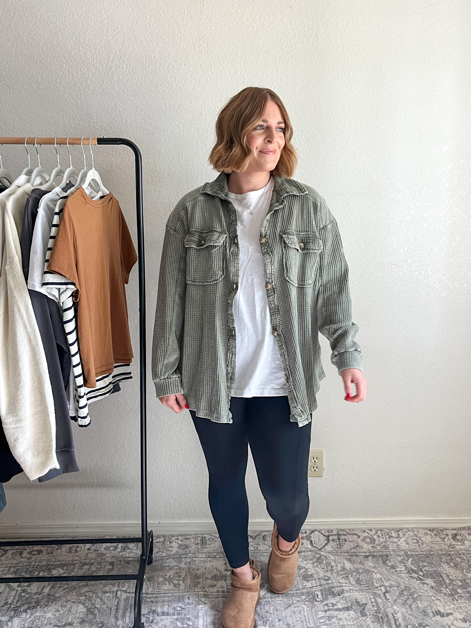 Waffle knit button down// on sale with code GET20

Wearing L in button down (tts)
Wearing M in tee (runs oversized) 
Wearing L in leggings (tts)

#LTKsalealert #LTKmidsize #LTKfindsunder50