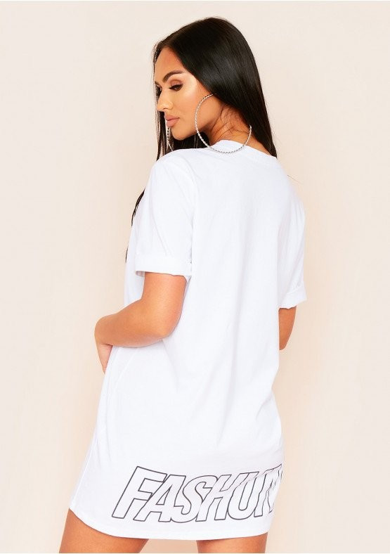 Amara White Fashun Slogan T-Shirt Dress | Missy Empire (UK)