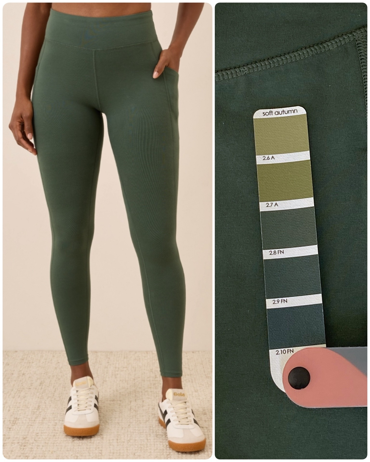 Organic Cotton pocket leggings in “pine green” #softautumn
