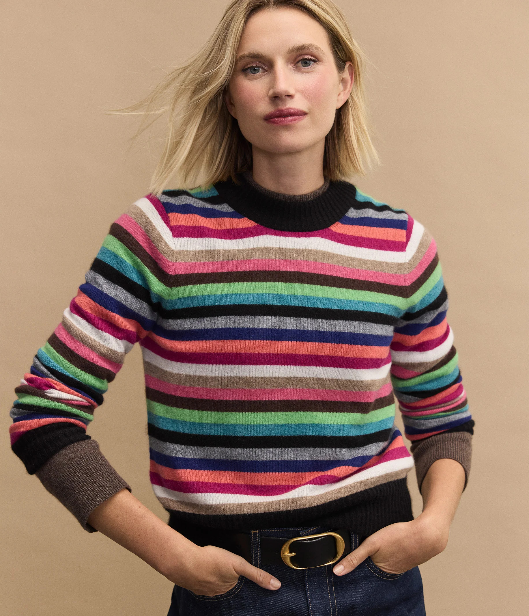 Variant options: Sophie Striped Crewneck Cashmere Sweater | MichaelStars.com