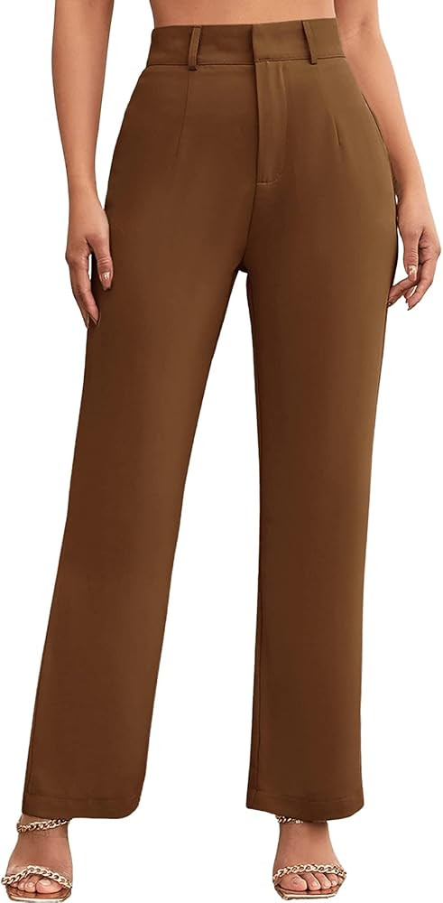 SweatyRocks Women's Elegant High Waist Solid Long Pants Office Trousers | Amazon (US)