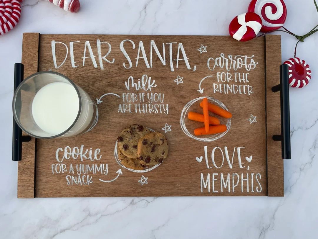 Santa Cookies and Milk Tray, Personalized Santa tray, Family Gift, Custom family Santa tray, Cookies | Etsy (US)