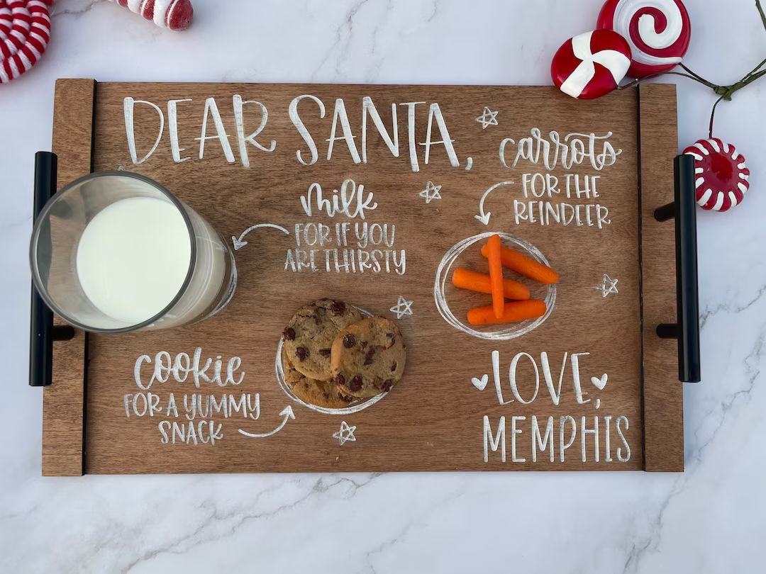 Santa Cookies and Milk Tray, Personalized Santa tray, Family Gift, Custom family Santa tray, Cook... | Etsy (US)