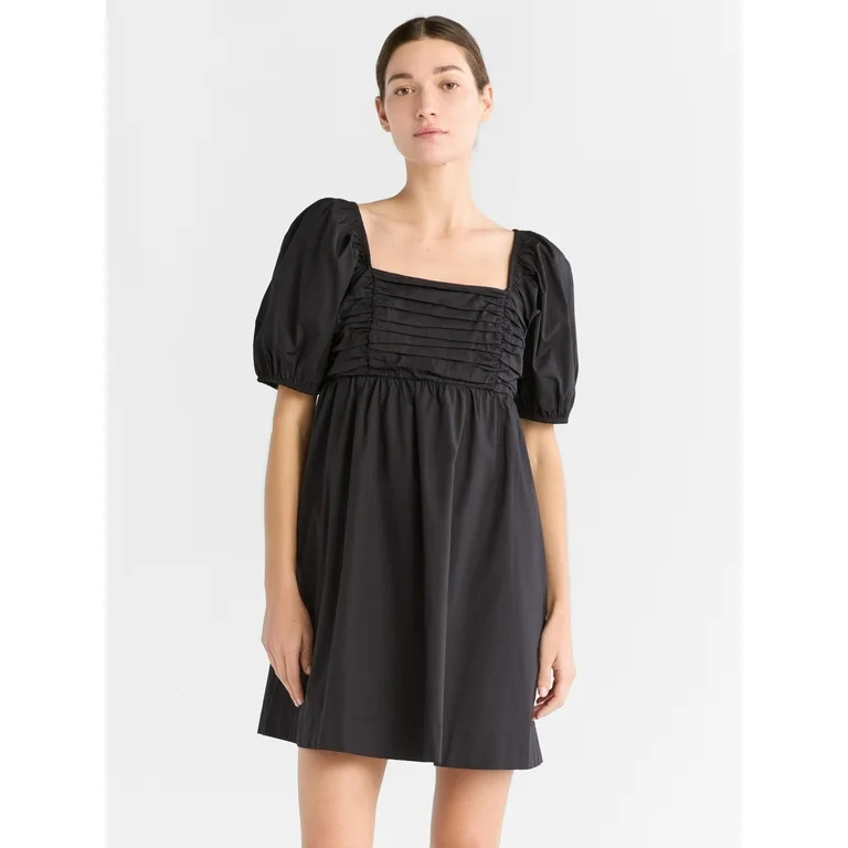 Free Assembly Women's Shirred Cotton Mini Dress with Puff Sleeves, Sizes XS-XXXL | Walmart (US)