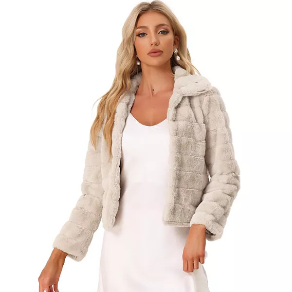 Women's Winter Fashion Loose Faux Fur Cropped Jacket Coat | Kohl's
