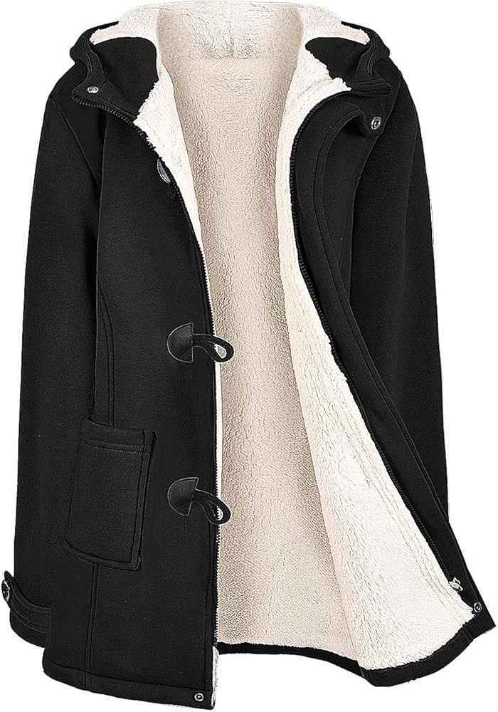 Womens Sherpa Lined Winter Coat Horn Button Fleece Jacket Thicken Zip Up Hoodies Winter Clothes W... | Amazon (US)