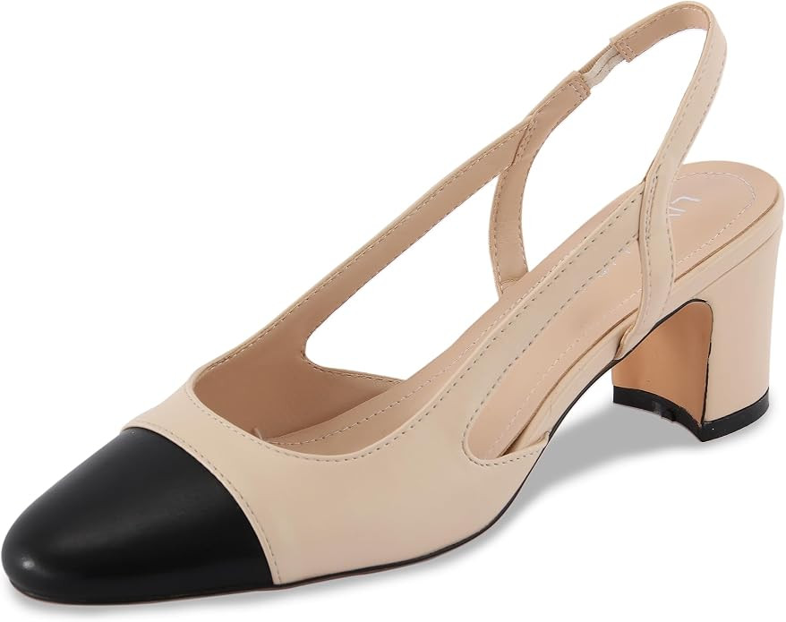 Slingback Heels for Women Chunky Block Kitten Heel Pointed Cloesed Toe Pumps Casual Wedding Banqu... | Amazon (US)