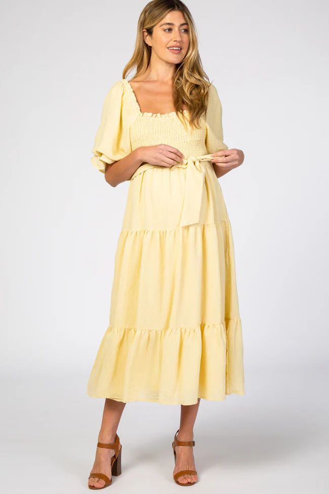 Yellow Smocked Tiered Maternity Dress | PinkBlush Maternity