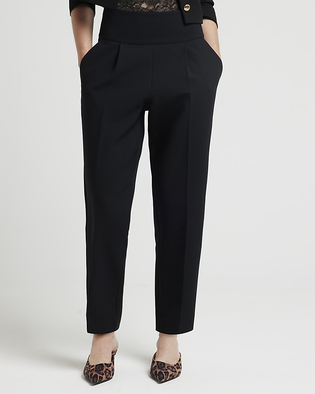 Black premium high waisted slim leg trousers | River Island (UK & IE)