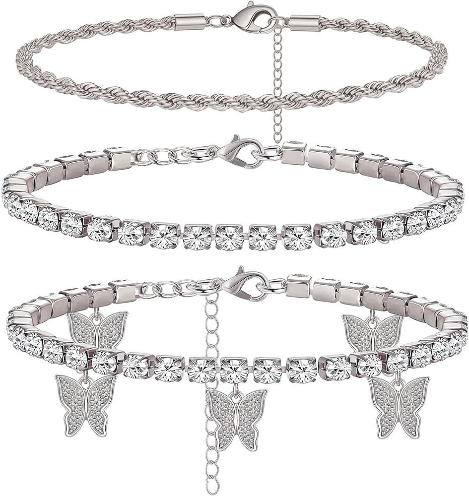 yfstyle Butterfly Ankle Bracelet for Women Rhinestone Anklets Bulk Adjustable Layered Beach Ankle... | Amazon (US)