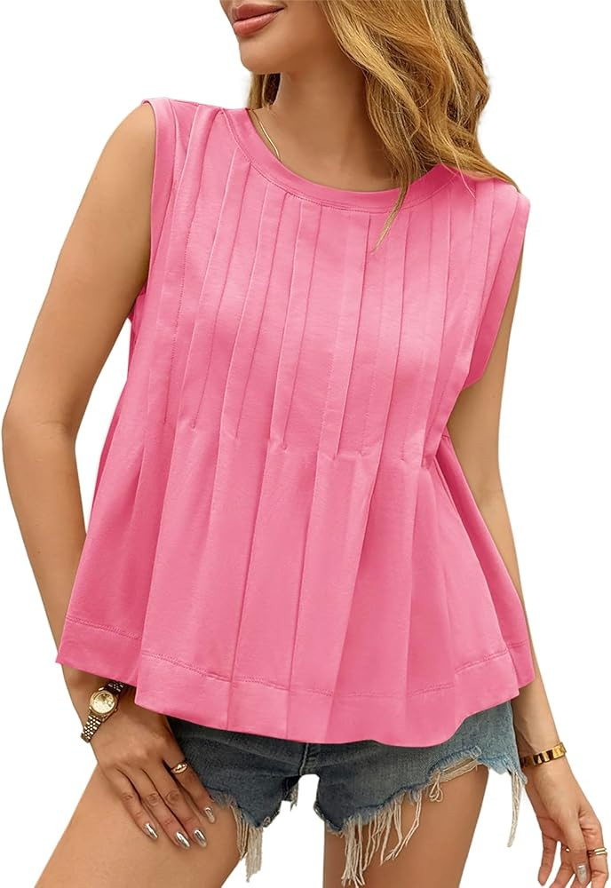 Cicy Bell Womens Peplum Flowy Tank Tops Loose Fit Summer Sleeveless Cute Pleated Babydoll T Shirt... | Amazon (US)