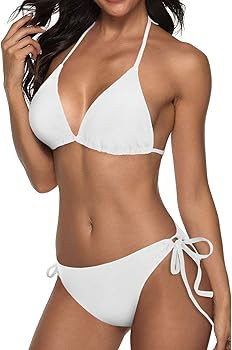 Tempt Me Women Two Piece Halter Padded Top Tie Side Bottom Triangle Bikini Bathing Suit | Amazon (US)