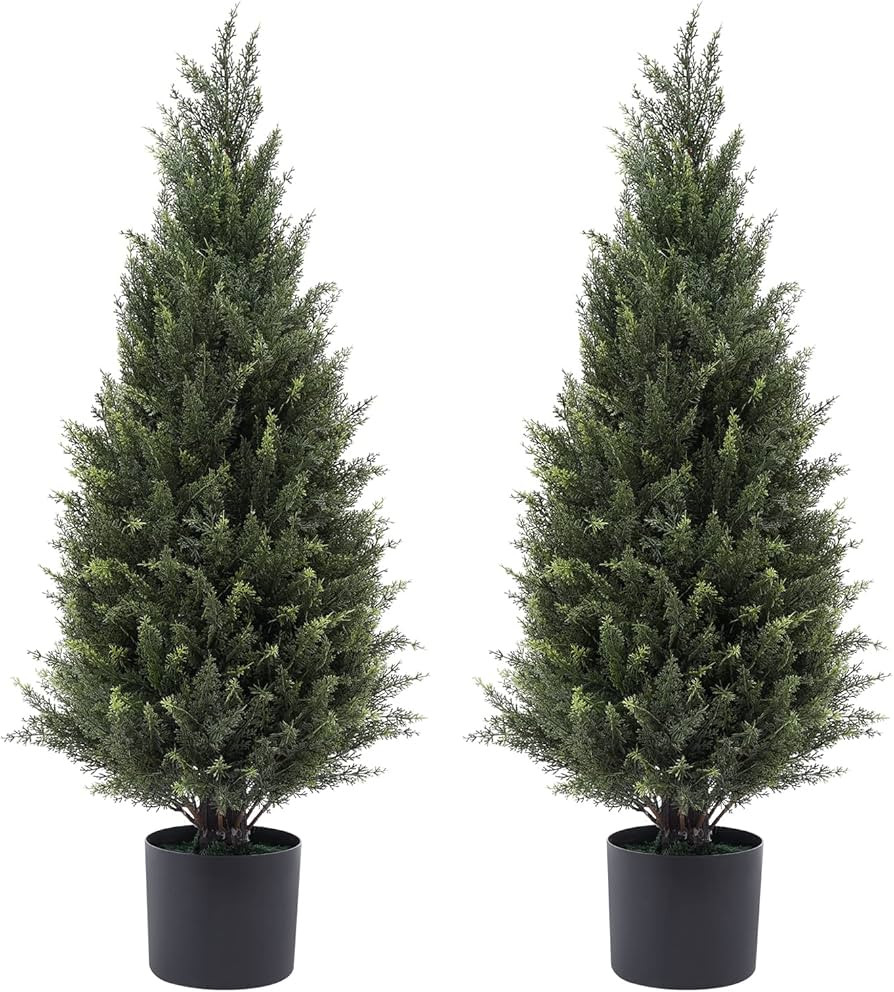 Gonuien 3ft(35”) Artificial Cedar Outdoor Artificial Shrub Sunlight Resistant Leafy Potted Plan... | Amazon (US)
