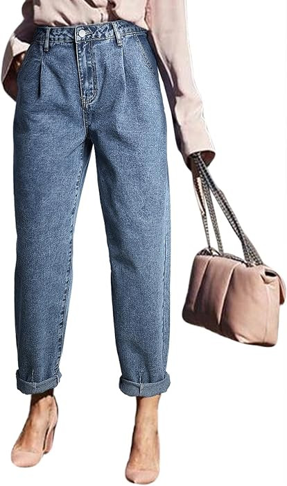 Astylish Womens High Waisted Baggy Jeans Boyfriend Cropped Loose Denim Pants | Amazon (US)