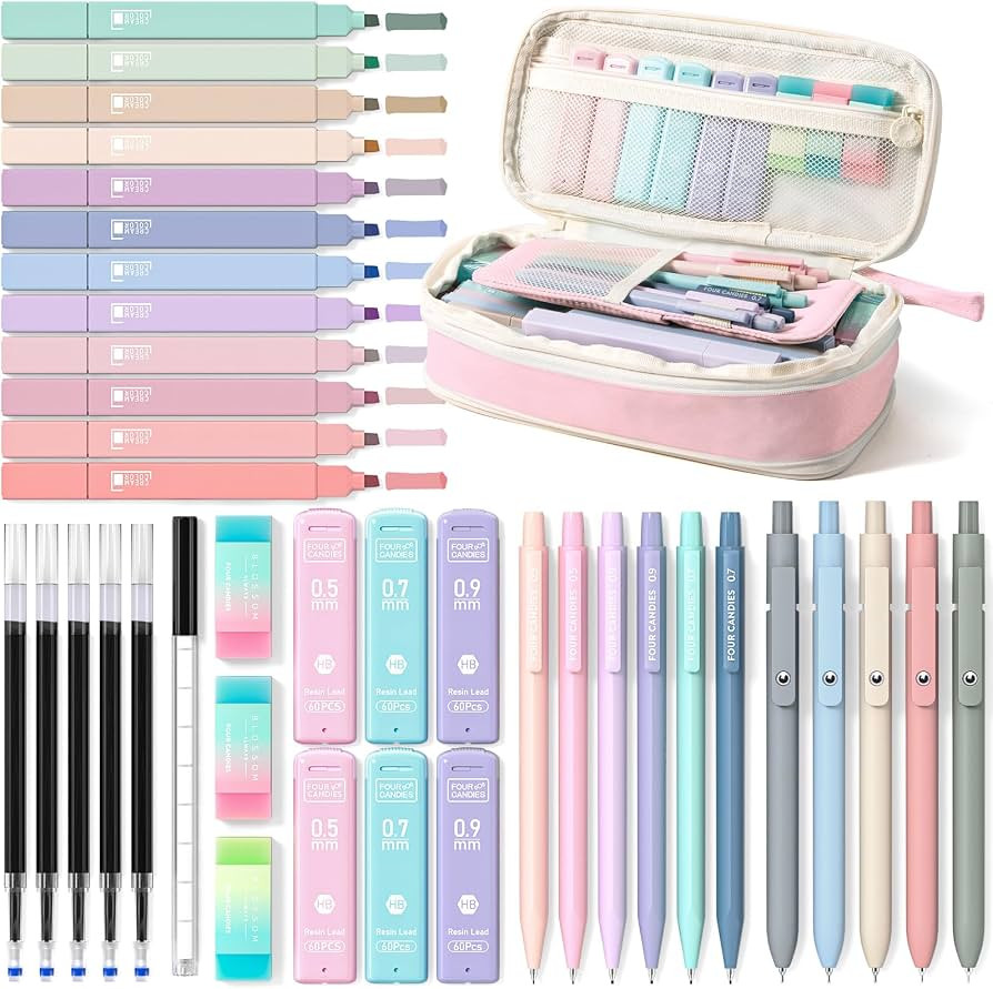 Four Candies School Supplies with Cute Pencil Case, 39ct, Pink | Amazon (US)