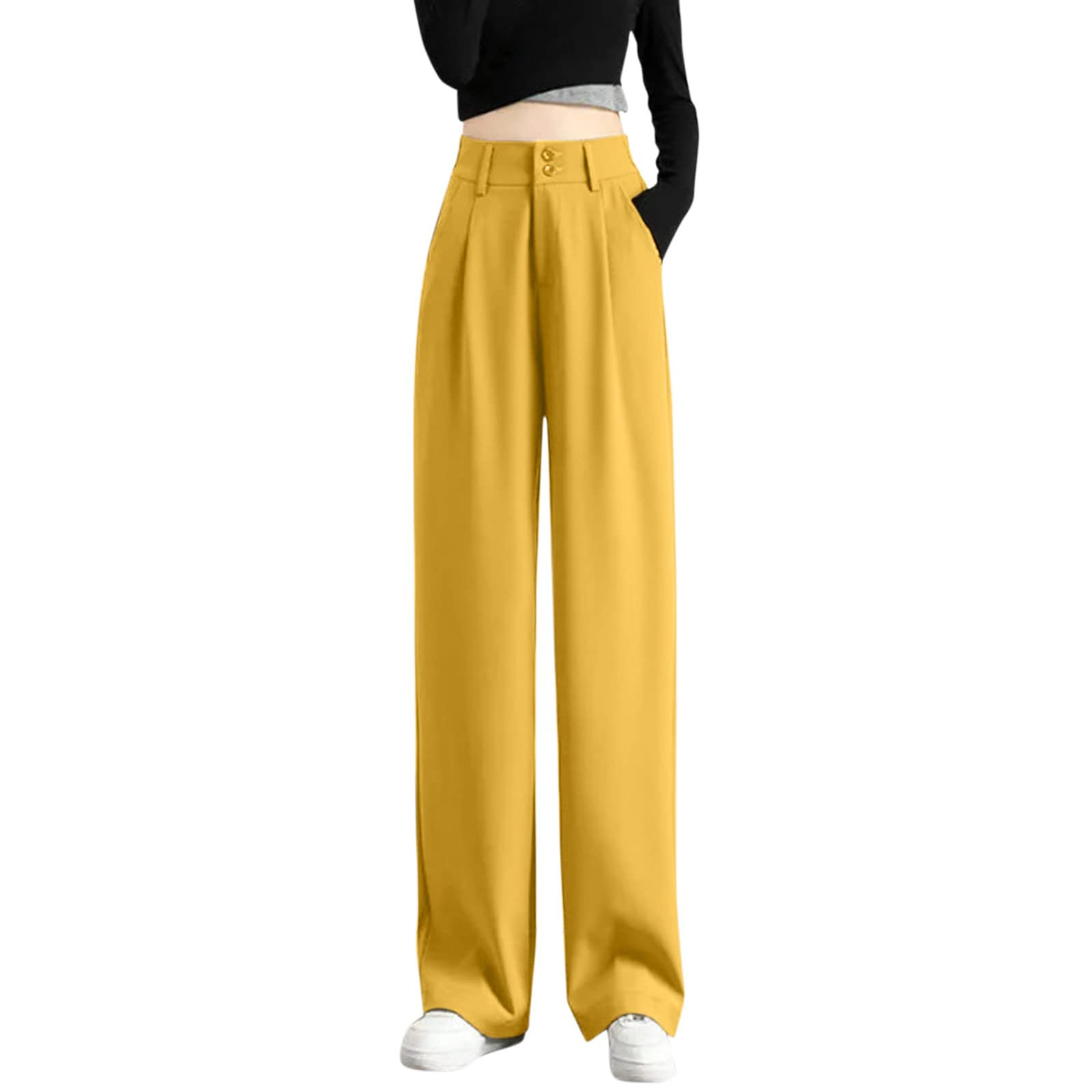 Women's Solid Color Wide Leg Pants High Waist Straight Leg Pants Business Work Trousers Relaxed-F... | Amazon (US)