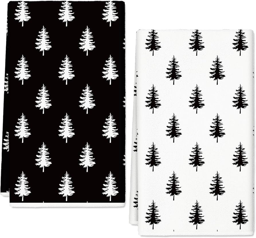 Christmas Tree Kitchen Towels 18 x 28 Inch White Black Dish Towel Xmas Winter Absorbent Hand Dryi... | Amazon (US)