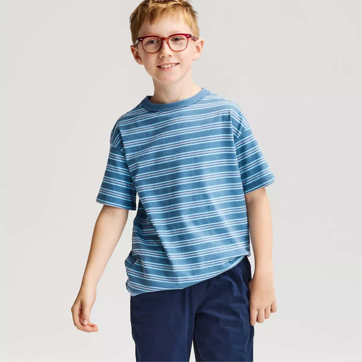 Boys' Short Sleeve 100% Cotton Striped Relaxed Fit T-Shirt - Cat & Jack\u2122 Steel Blue S | Target
