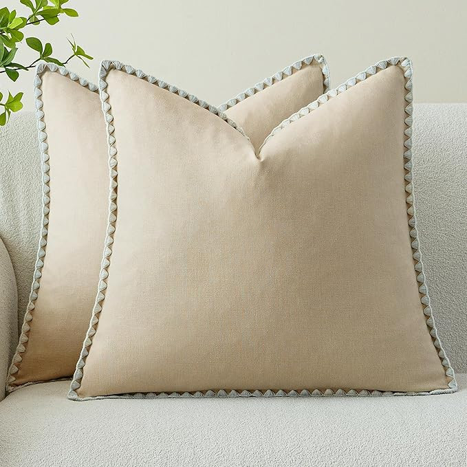 Linen-Look Pillow Covers Set of 2, Decorative Throw Pillow Covers 24 x 24 Inch, Neutral Boho Shel... | Amazon (US)