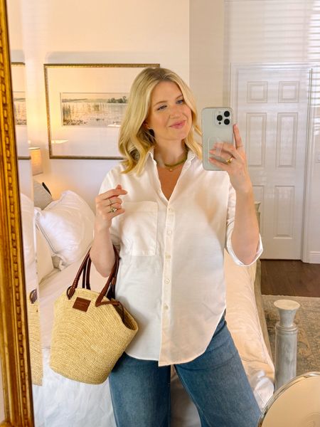 Wearing a size small in this white button down classic crisp shirt. Widely maternity denim, true to size. 

#LTKbump #LTKtravel #LTKstyletip