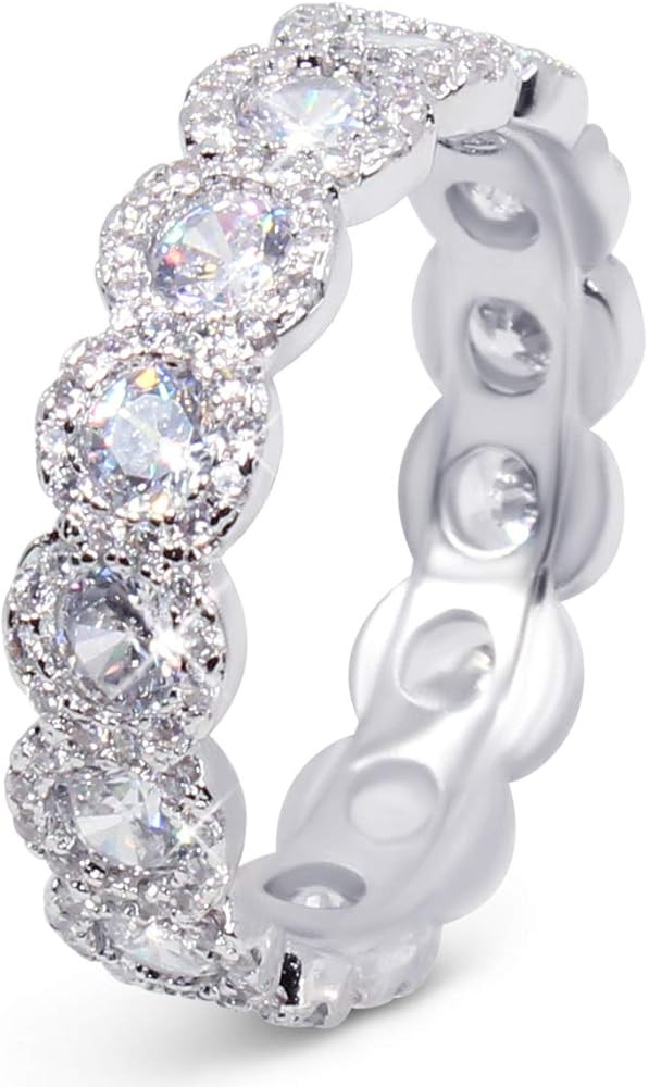 Savlano 18K White Gold Plated Cubic Zirconia Round Cut Eternity Ring Band for Women | Amazon (US)