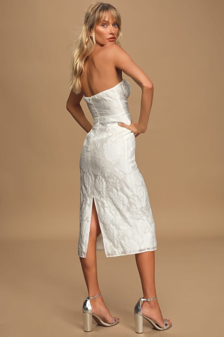 From this Day White Floral Jacquard Strapless Midi Dress- Bride Outfits | Lulus (US)