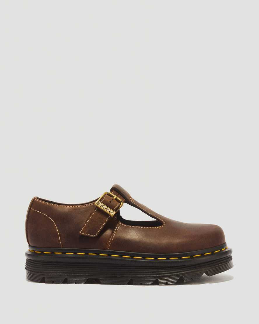 Dr. Martens Zebzag Crazy Horse Leather Mary Jane Shoes in Brown, Size: 6.5 | Dr Martens (UK)