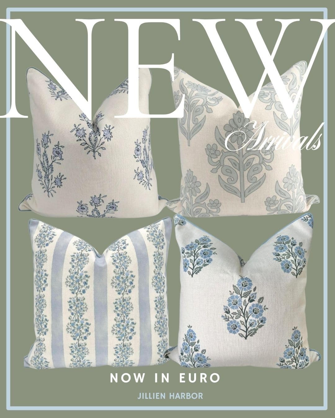 Jillien Harbor Naples Euro Blue Grey Pillow Cover Grandmillennial Throw Pillow for Home Grandmill... | Amazon (US)