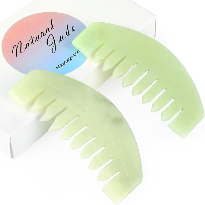 airogym 2 PCS Natural Jade Massage Comb, Guasha Scraping Scalp Comb, Multi-Functional Handheld He... | Amazon (US)
