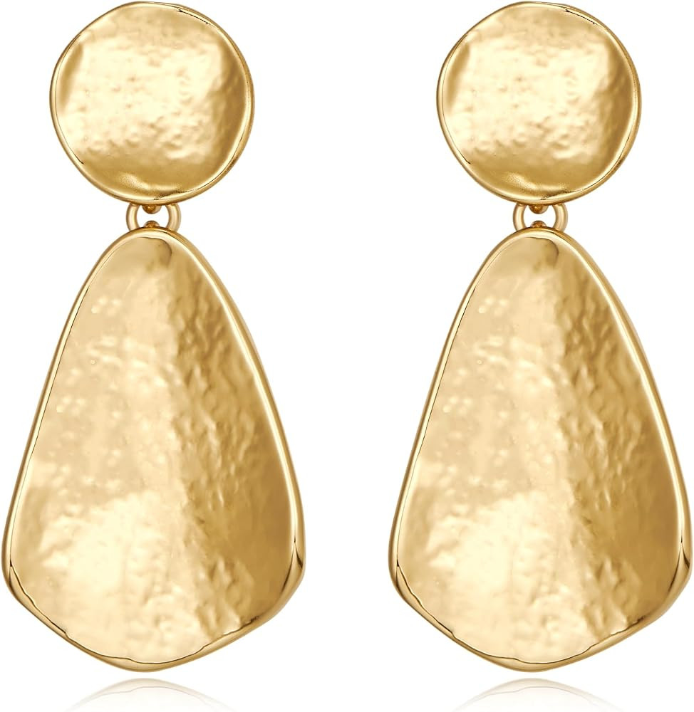 YUJIE Gold Earrings for Women 14K Gold Plated Geometric Chunky Dangle Earring Trendy Silvery Two-... | Amazon (US)