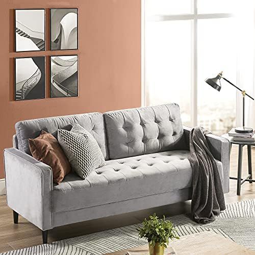 ZINUS Benton Velvet Sofa Couch / Easy, Tool-Free Assembly, Grey Velvet | Amazon (US)